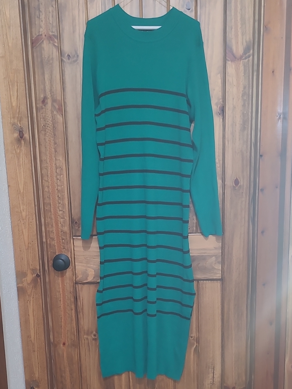 City Chic Green Long-Sleeve Striped Sweater Dress
